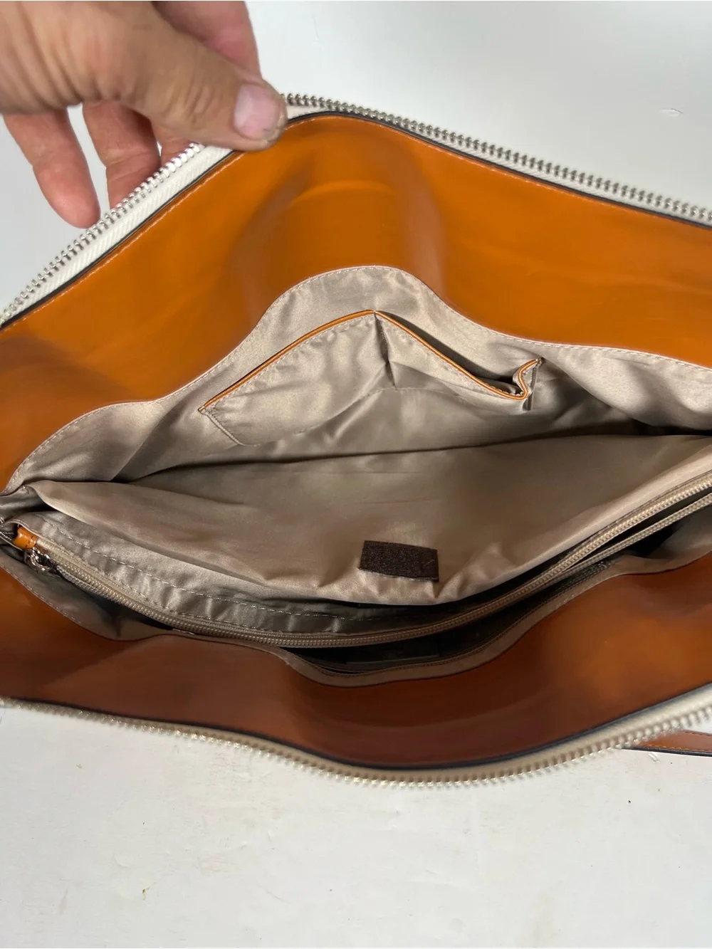 BOSTANTON Cream and Brown Two-Tone Leather Laptop Bag with Shoulder Strap